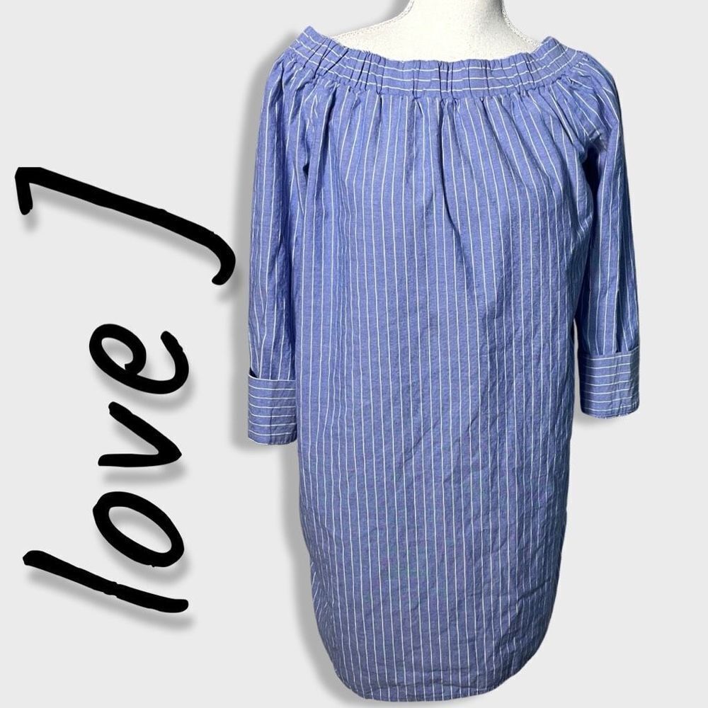 LOVE J Off The Shoulder, Pin Striped Mini Dress, 3/4 Sleeves, Size M
